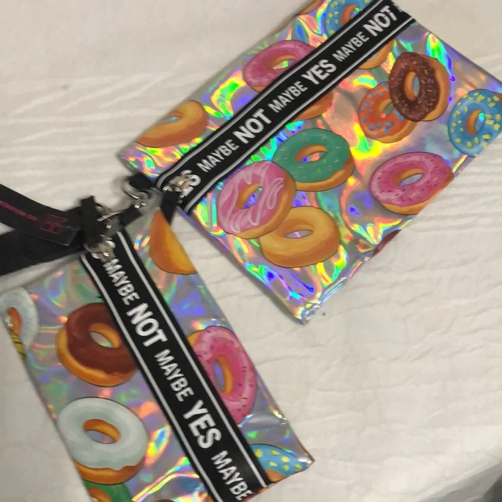 Holographic Donut Print Wristlet & Pouch BWT